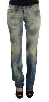 Cavalli Blue Wash Cotton Slim Fit Bootcut Jeans -   -  Cavalli.